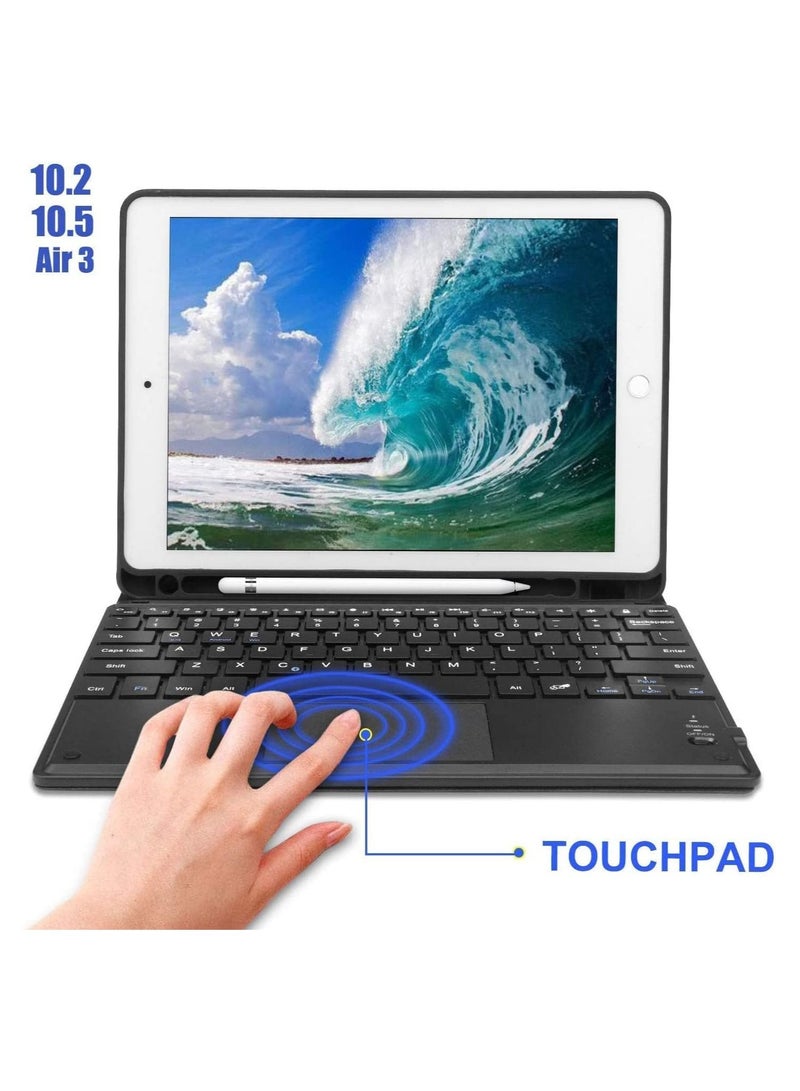 Case with Pencil Holder and Touchpad, Wireless Keyboard with Bluetooth, Smart Folio Leather Cover for iPad Air 3 2020/iPad 8th/7th10.2 inch. - Image 3