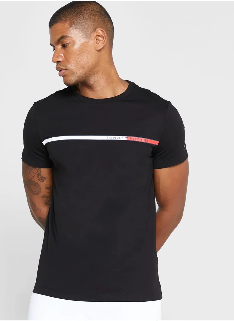 TOMMY HILFIGER Chest Striped Slim Fit Crew Neck T-Shirt