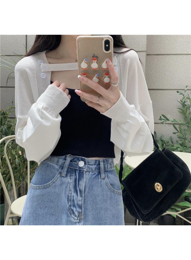 VUELO Korean Style Air Conditioner Blouse Ice Silk Long Sleeve Knitted Sun Protection Cardigan Women's Thin Short Jacket For Summer - Image 1