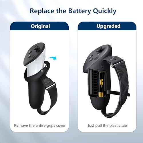 AMVR Upgraded Controller Grips Cover Compatible with Meta/Oculus Quest 3S/Quest 3 Accessories, with Battery Opening Cover and Knuckle Straps Protector - Image 2