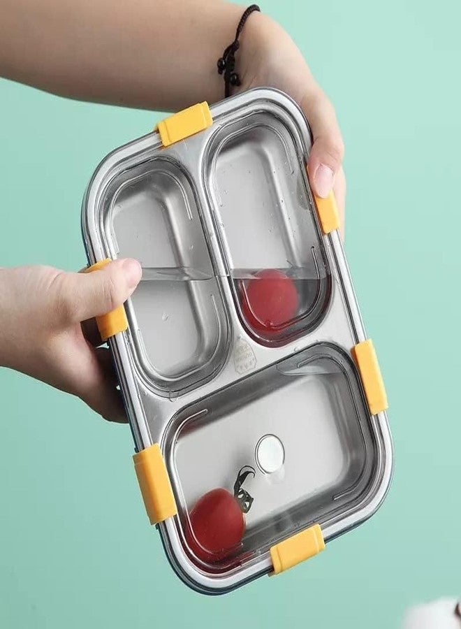 SKDBPM Stainless Steel Lunch Box with Airtight Spill-Proof Lid, 3-Compartment Tiffin Box for School and Office, Multi-Color - Image 3