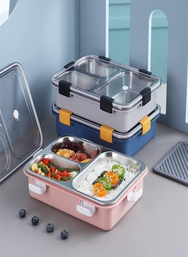 SKDBPM Stainless Steel Lunch Box with Airtight Spill-Proof Lid, 3-Compartment Tiffin Box for School and Office, Multi-Color - Image 2