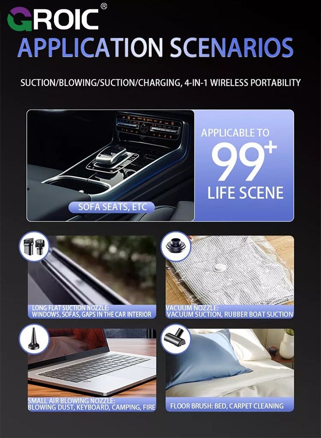 GROIC Handheld Car Vacuum Cleaner, 19000Pa Vacuum Cleaner and Air Duster, 120W High Power Handheld Car Vacuum Cleaner with LED Light and Multi-Nozzles for Car, Home, Office, Pet - Image 4