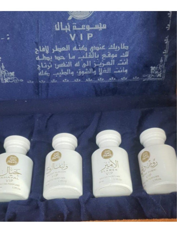 KHAYAL Khayal perfume set from Basmat Oud, consisting of 4 Khayal perfumes 100 Mali, Leaf Al-Zay 100 Mali, Al-Amir 100 Mali, Rose Dubai, 100 Mali 