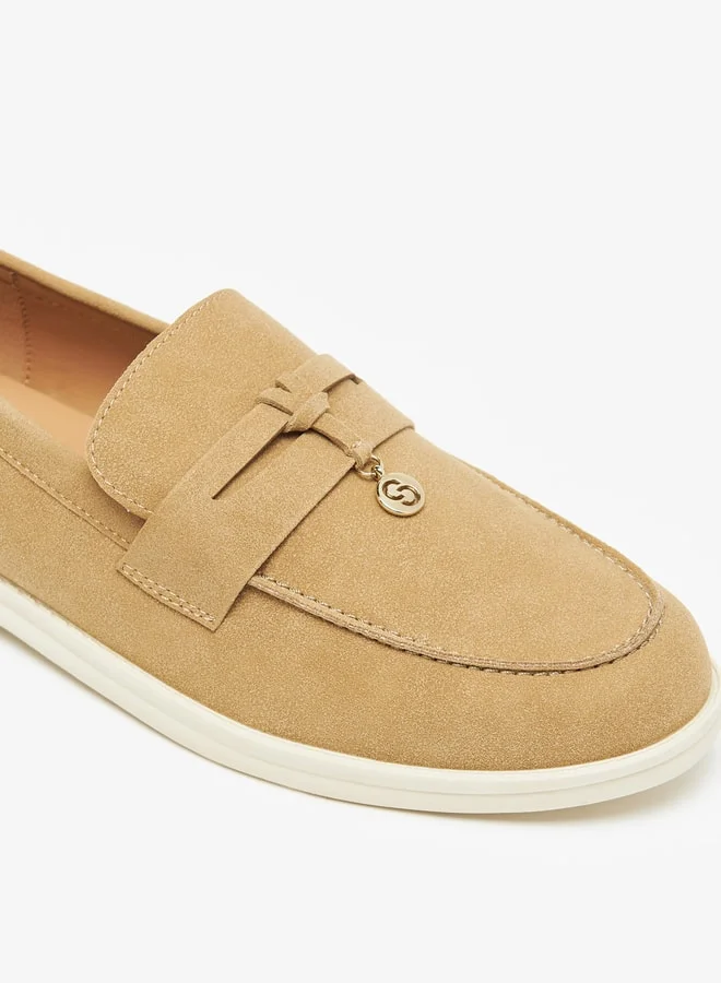 Celeste Women's Textured Slip-On Loafers with Charm Detail