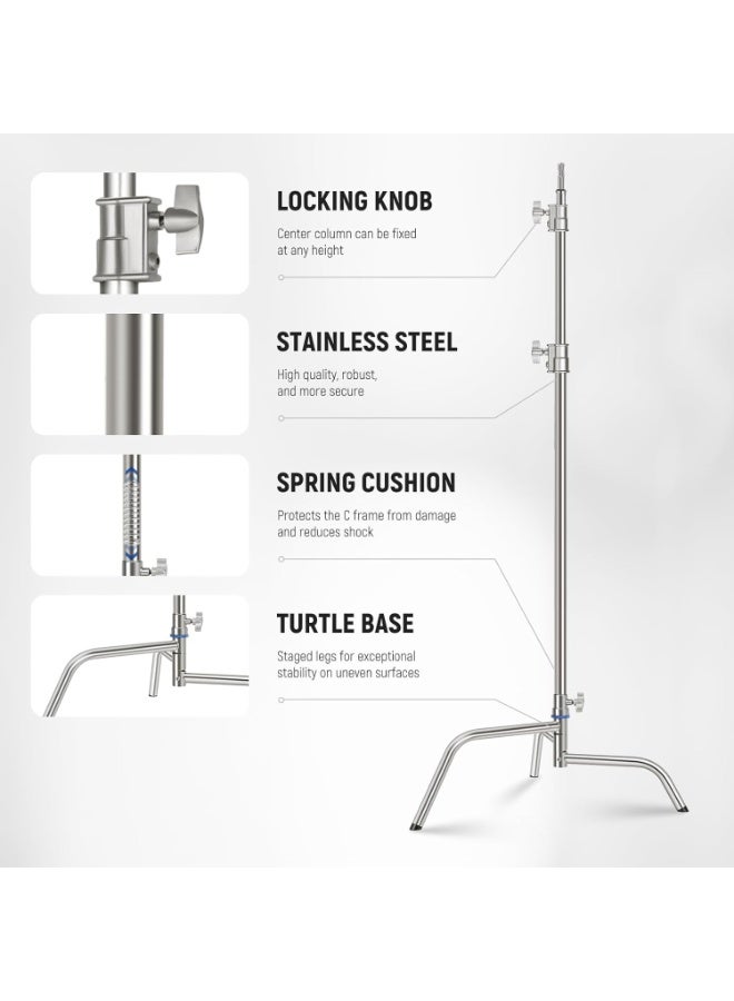 PROMAGE PM-CS360 Stainless Steel C-Stand with Boom Arm – Heavy Duty Photography Light Stand, 100% Stainless Steel, Max Height 10.5ft/320cm, Silver – Professional Studio Equipment for Lights, Softbox, Flash, Video - Image 4