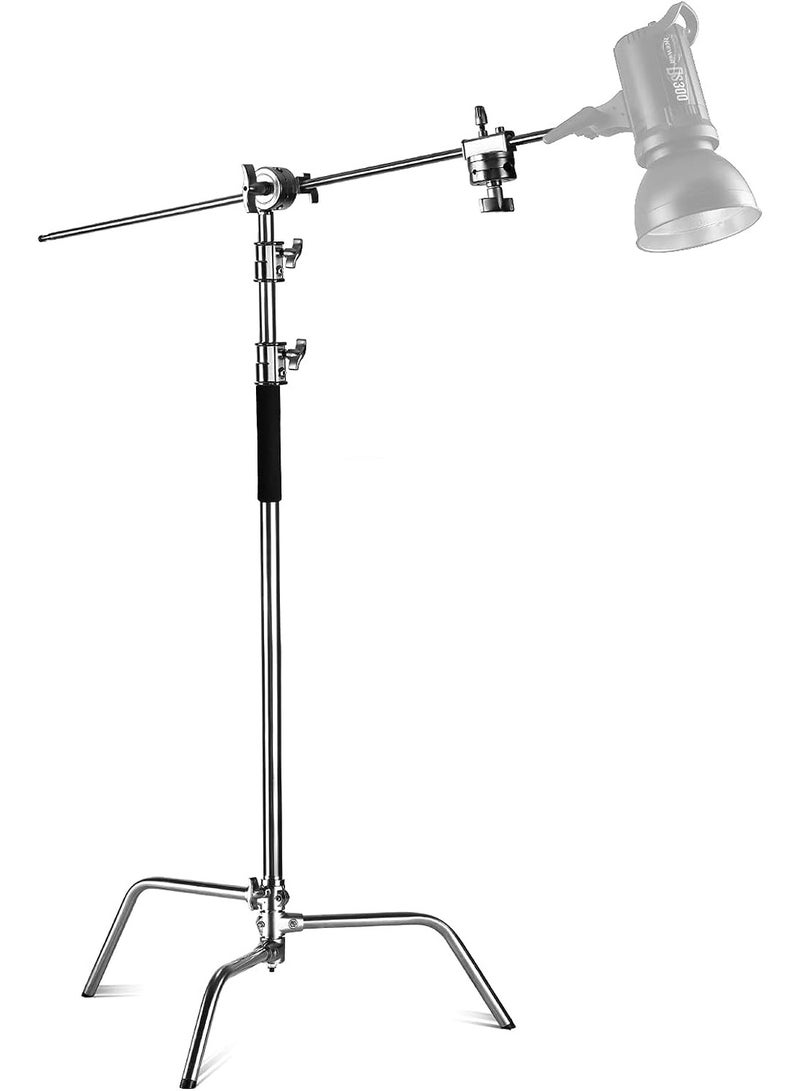PROMAGE PM-CS360 Stainless Steel C-Stand with Boom Arm – Heavy Duty Photography Light Stand, 100% Stainless Steel, Max Height 10.5ft/320cm, Silver – Professional Studio Equipment for Lights, Softbox, Flash, Video - Image 1