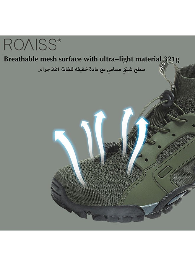 رويس أحذية المشي للرجال، أحذية منسوجة للمشي النهري بمقاسات كبيرة، أحذية مشي مضادة للانزلاق وممتصة للصدمات، أحذية برمائية خارجية خفيفة الوزن برباط، أحذية رياضية عالية الساق باللون الأخضر - Image 3