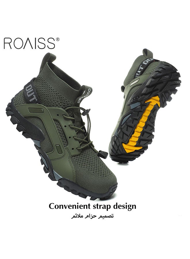 رويس أحذية المشي للرجال، أحذية منسوجة للمشي النهري بمقاسات كبيرة، أحذية مشي مضادة للانزلاق وممتصة للصدمات، أحذية برمائية خارجية خفيفة الوزن برباط، أحذية رياضية عالية الساق باللون الأخضر - Image 4