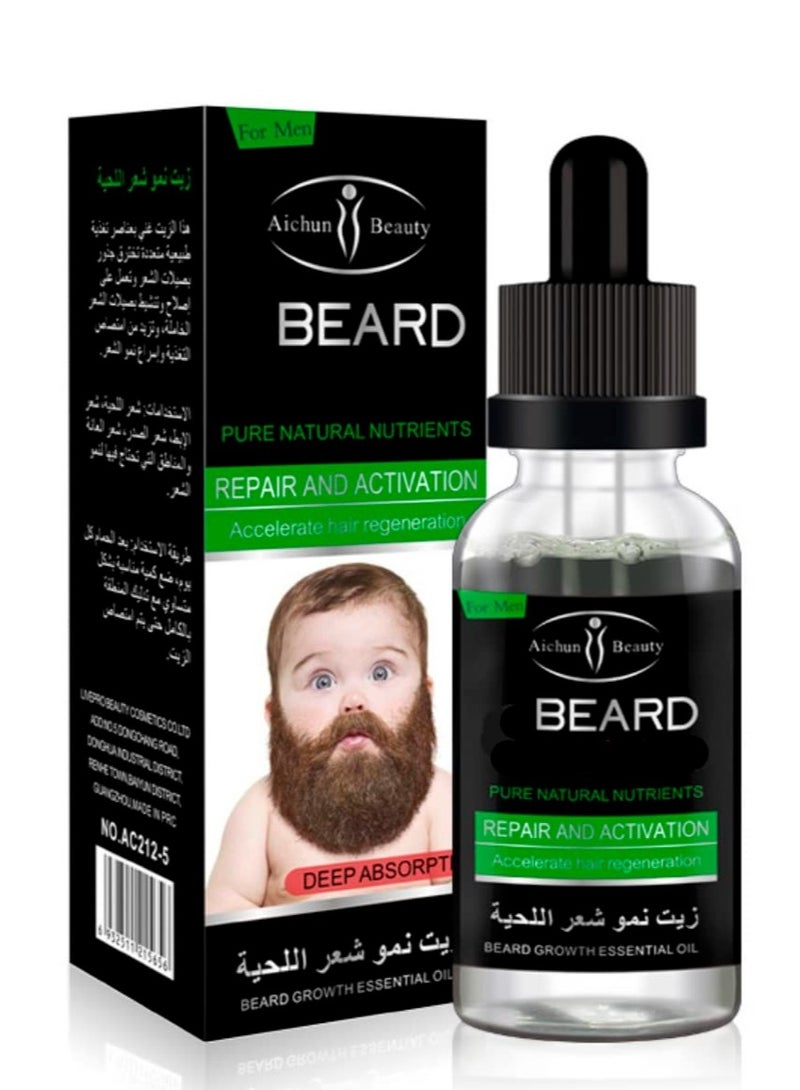 Aichun beauty Beard Growth Essential Oil 30ml for Men Fast Beard Growth Thicker Fuller Beard Nourishing Oil - Image 1