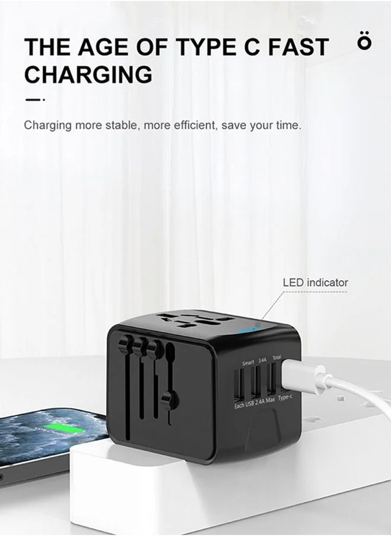 Multi-country Universal Travel AC Power Socket Converter Multi-function charger with 3 USB ports and 1 Type-C US UK EU AUS black adapter 6A 250V Max Portable Travel Plug - pzsku/ZA0F2034182D8C53FD356Z/45/_/1705288987/dbe08617-f00a-495f-ac23-a40b75e80d16