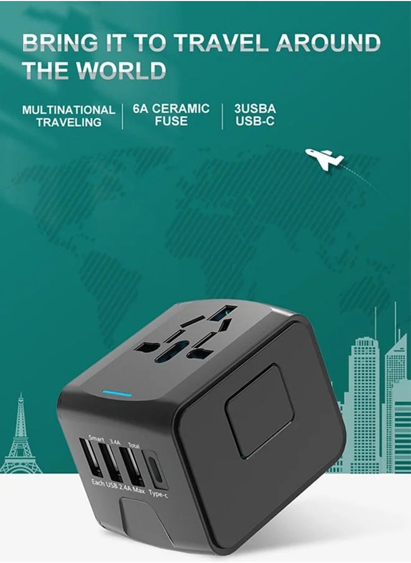 Multi-country Universal Travel AC Power Socket Converter Multi-function charger with 3 USB ports and 1 Type-C US UK EU AUS black adapter 6A 250V Max Portable Travel Plug - pzsku/ZA0F2034182D8C53FD356Z/45/_/1705288989/44db5a55-6898-410b-ba52-fa8c4b73d086