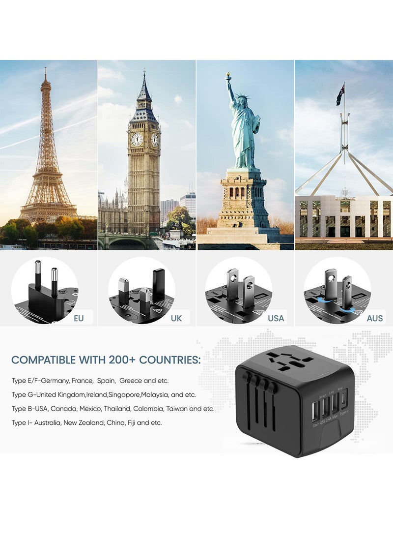 Multi-country Universal Travel AC Power Socket Converter Multi-function charger with 3 USB ports and 1 Type-C US UK EU AUS black adapter 6A 250V Max Portable Travel Plug - pzsku/ZA0F2034182D8C53FD356Z/45/_/1705288990/db23b282-64dc-41cf-b70f-b03176fd8975