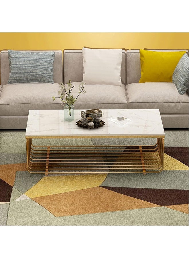 YINZUO YINZUO Rectangular White Marble Top Coffee Table with Welded Metal Frame, No Assembly Required – Tea, Nesting, Sofa Side Table (Matt Gold)  - Image 4