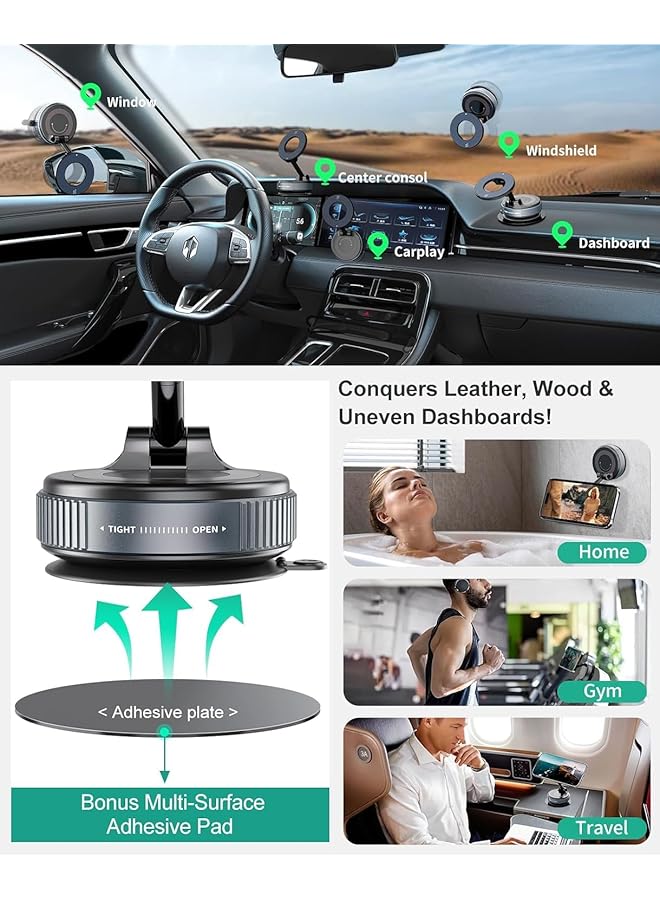 Concretization Vacuum Magnetic Suction Cup Car Phone Holder, [360 Rotation Base] Compatible With Mag-Safe Car Mount, Handsfree Adjustable Magnetic Phone Holder In Car For Gym/Mirror/Smooth Surface,Etc - Image 4