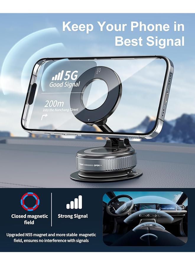 Concretization Vacuum Magnetic Suction Cup Car Phone Holder, [360 Rotation Base] Compatible With Mag-Safe Car Mount, Handsfree Adjustable Magnetic Phone Holder In Car For Gym/Mirror/Smooth Surface,Etc - Image 5