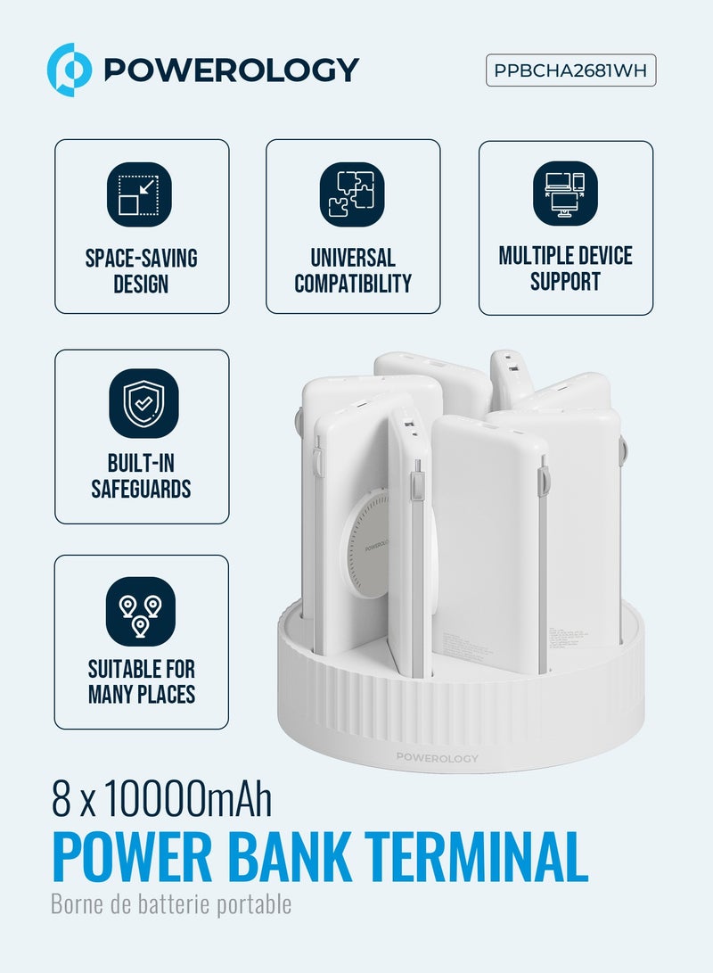باورولوجي محطة بنك الطاقة 8 في 1 بسعة بطارية 10000 مللي أمبير و120 واط PD / بنك الطاقة MagSafe اللاسلكي السريع / كابل مدمج (Type-C & Lightning) / حماية مدمجة - أبيض - Image 2