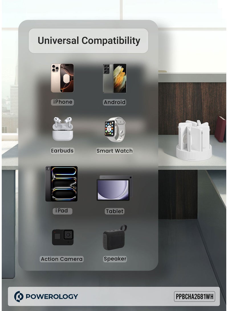باورولوجي محطة بنك الطاقة 8 في 1 بسعة بطارية 10000 مللي أمبير و120 واط PD / بنك الطاقة MagSafe اللاسلكي السريع / كابل مدمج (Type-C & Lightning) / حماية مدمجة - أبيض - Image 4