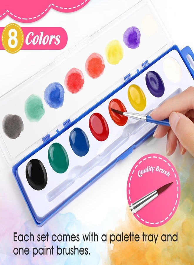 FUMILE 30 Pack Watercolor Paint Set, 8 Colors Washable Valentines Water Color Paint Set for Kids with Paintbrush, Watercolor Paint for Prizes Exchange Gifts, Easter Basket Stuffers, Party Favor, Classroom - Image 2