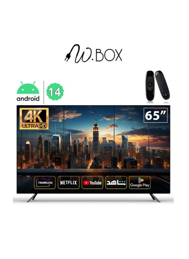 دبليو بوكس شاشة سمارت - 65 بوصة - اندرويد 14 - 4K - UHD - حامل جداري مجاني - ريموت وايرلس مجانا مجاني - WB65BUH - Image 1