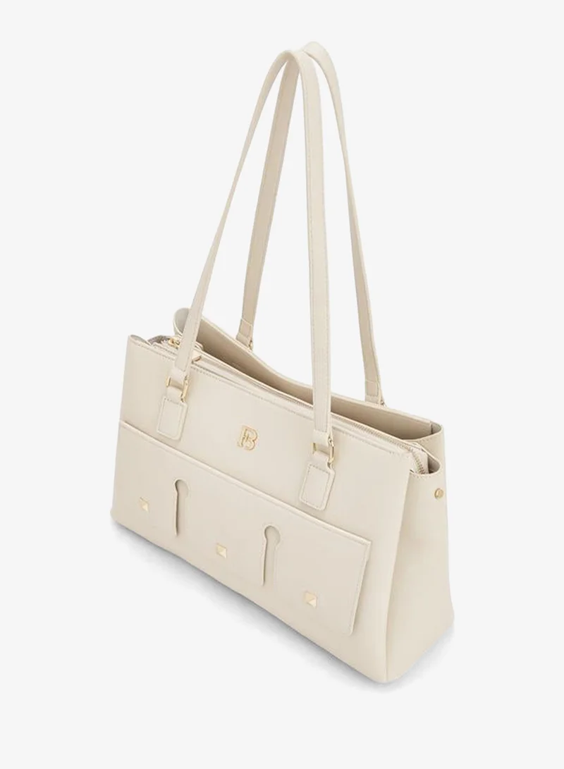 Flora Bella By Shoexpress cream Solid Tote Bag With Double Handle for Women | Best Price UAE