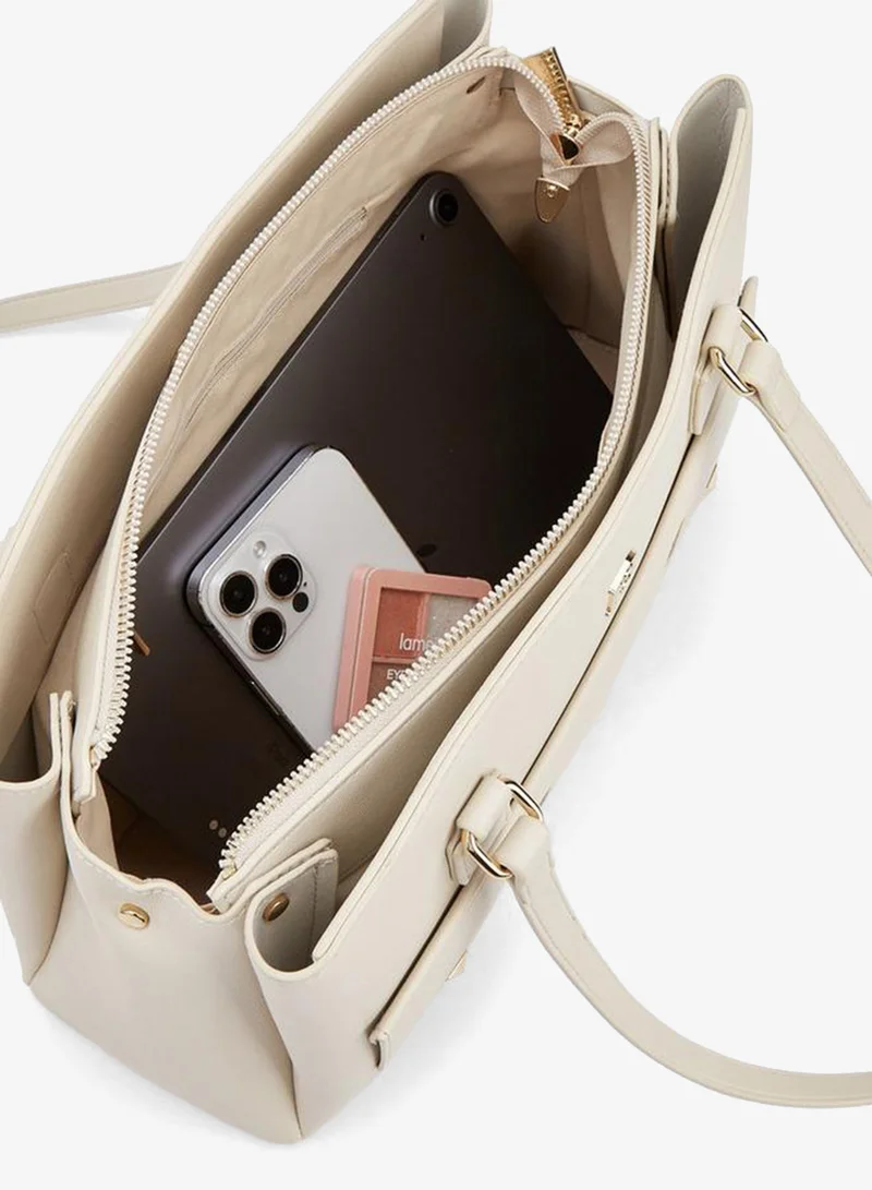Flora Bella By Shoexpress cream Solid Tote Bag With Double Handle for Women | Best Price UAE