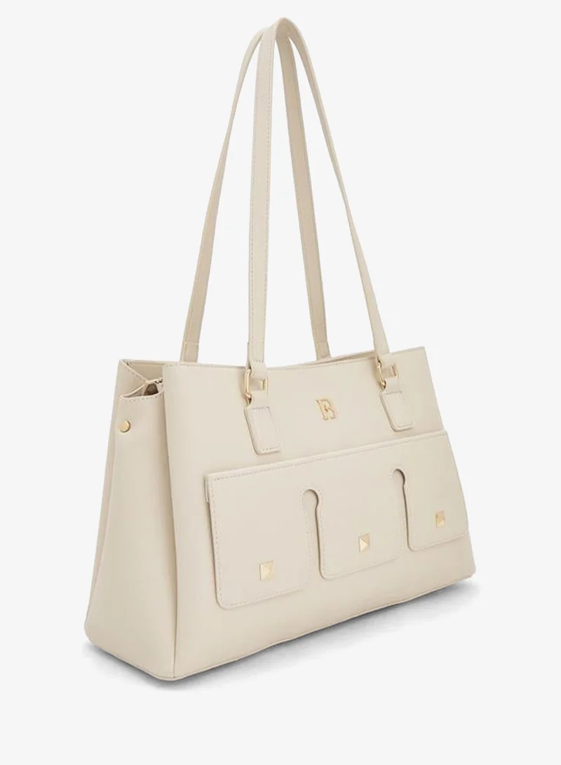 Flora Bella By Shoexpress cream Solid Tote Bag With Double Handle for Women | Best Price UAE