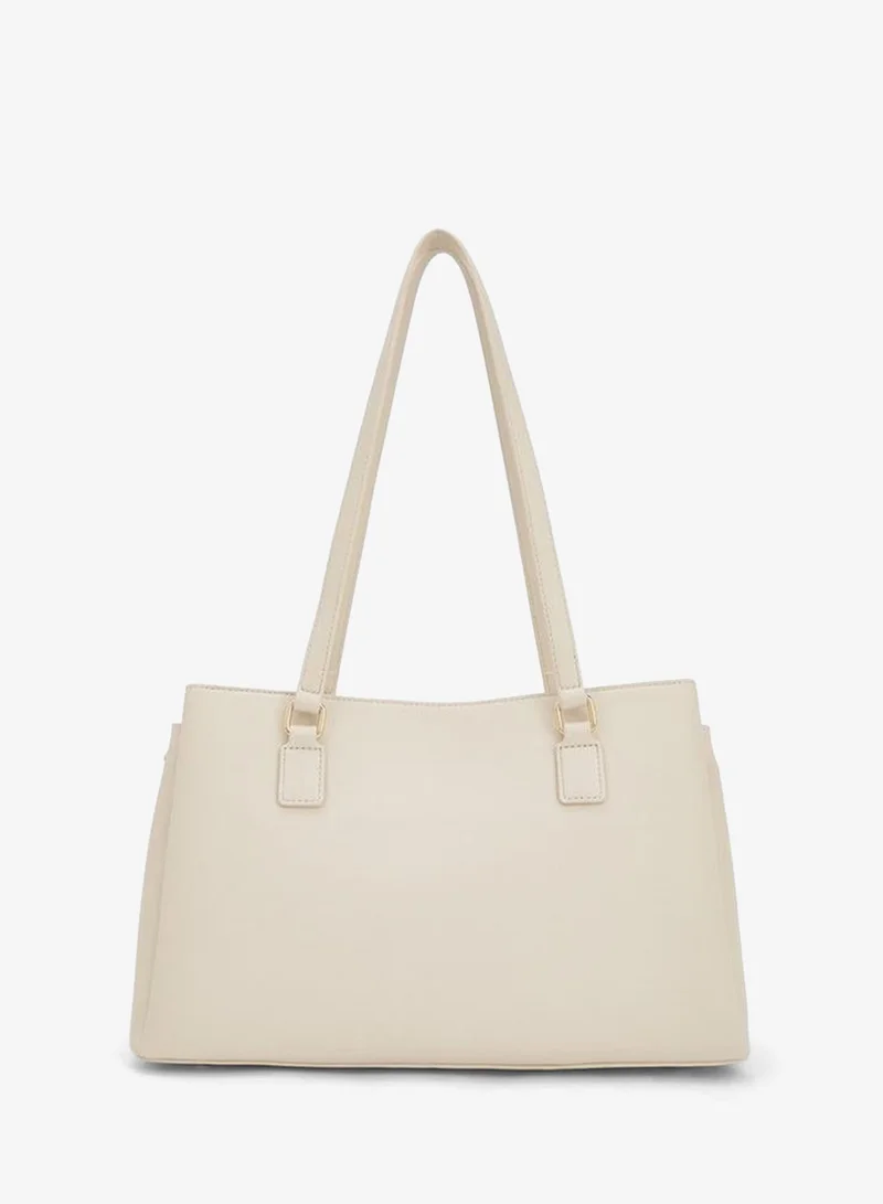 Flora Bella By Shoexpress cream Solid Tote Bag With Double Handle for Women | Best Price UAE