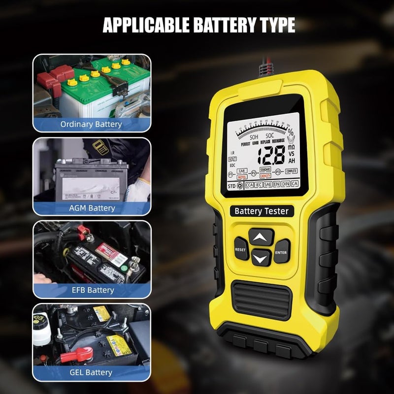 Eacam Car Battery Tester - Internal Resistance Tester 12Volt/24Volt Intelligent Car Motorcycle Battery Tester Portable Digital Display Battery Test Device Automotive Battery Tester - Image 2
