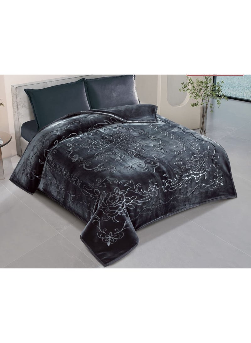 Xi Duo Duo Two-piece winter blanket, 6 kg, plain engraved, with a super soft texture, size 200 x 240 cm - gray - Image 1
