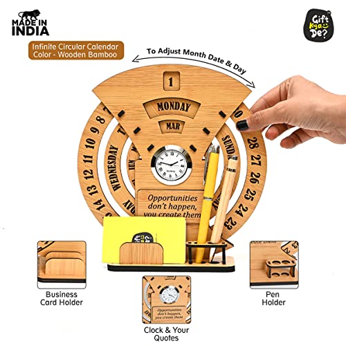 Gift Kya De GKD Wooden Desk Calendar with Clock & Organizer + Motivational Wooden Diary | Premium Wood Office Desk Decor Set for Home & Office | Corporate Gift | Combo (Bamboo Eco-friendly) - Image 4