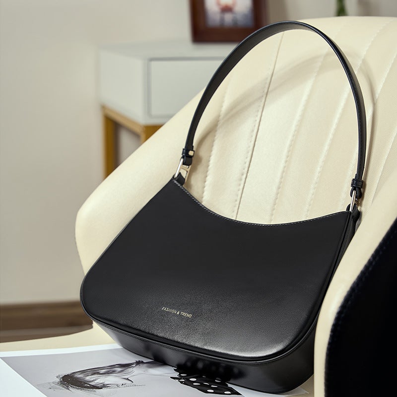 Women's Genuine Cowhide Leather Shoulder Bag Korean Style Retro Vertical Square Large Underarm Bag - Image 2