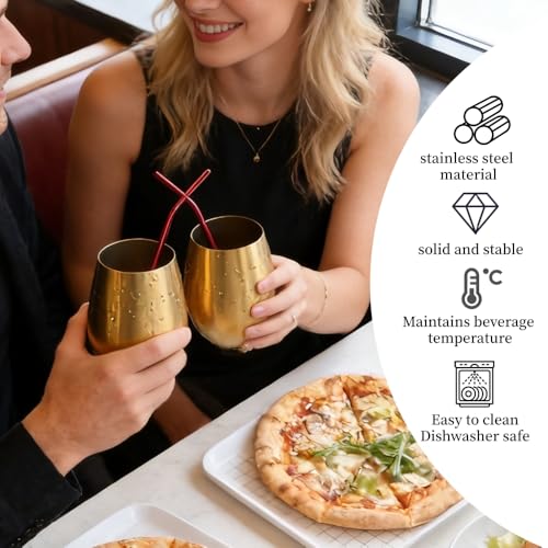 BISDARUN 17 oz Stainless Steel Stemless Wine Glass, Outdoor Portable Wine Tumbler for the Pool, Camping,Cookouts, Travel-Set of 2 Metal Drinking Cups Father's Day, Oktoberfest（Gold） - Image 2