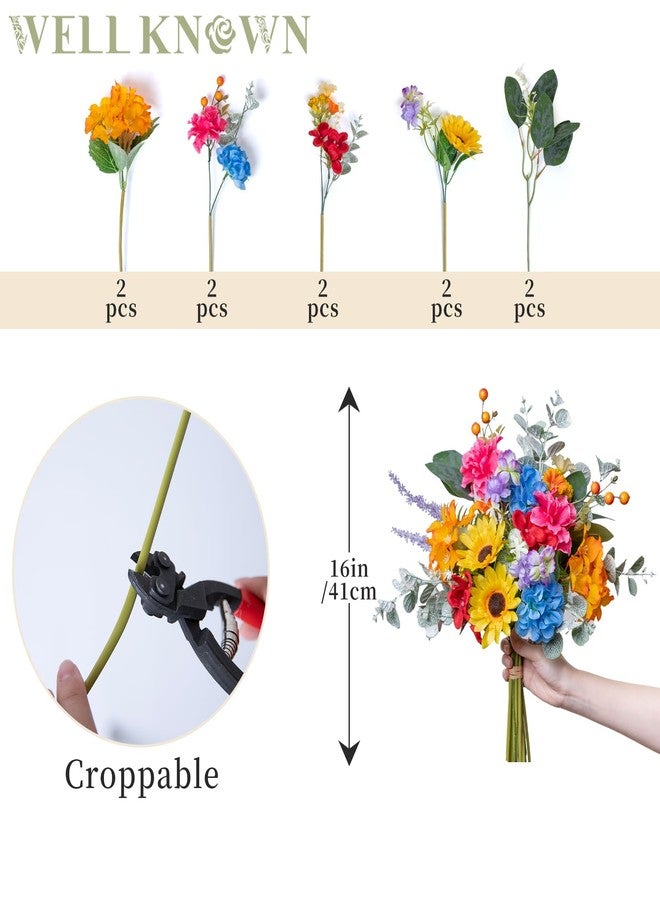 WELL KNOWN Artificial Flowers Bouquet, Colorful Spring Fake Flowers for Vase, Silk Faux Flowers DIY Table Centerpieces for Wedding Dining Room Kitchen Office Birthday Decor & Gift (Rainbow Sunflower) - Image 2