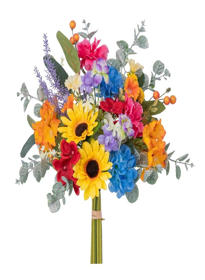 WELL KNOWN Artificial Flowers Bouquet, Colorful Spring Fake Flowers for Vase, Silk Faux Flowers DIY Table Centerpieces for Wedding Dining Room Kitchen Office Birthday Decor & Gift (Rainbow Sunflower) - Image 1