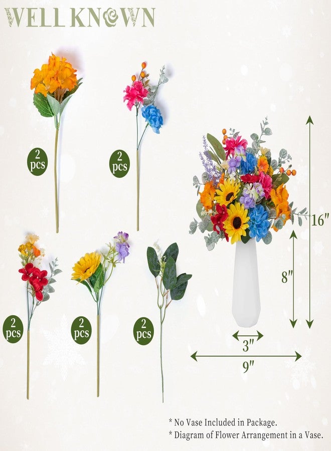 WELL KNOWN Artificial Flowers Bouquet, Colorful Spring Fake Flowers for Vase, Silk Faux Flowers DIY Table Centerpieces for Wedding Dining Room Kitchen Office Birthday Decor & Gift (Rainbow Sunflower) - Image 3