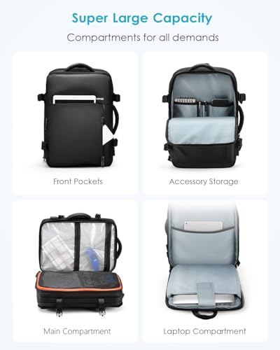HOMIEE 40L Travel Backpack TSA Approved Personal Item Bag Carry on Luggage 18x14x8 Expandable Laptop Backpack for Men Women, Black - Image 4