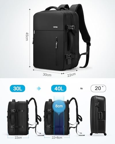 HOMIEE 40L Travel Backpack TSA Approved Personal Item Bag Carry on Luggage 18x14x8 Expandable Laptop Backpack for Men Women, Black - Image 2
