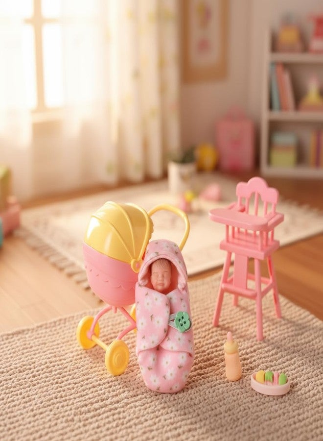 BABESIDE Mini Full Silicone Baby Doll Set - 4.5 Inch Realistic Sleeping Newborn Doll with Feeding Bottle, Stroller, High Chair & Gift Box, Soft Silicone Mini Reborn Baby Toy for Kids Age 3+ - Image 1