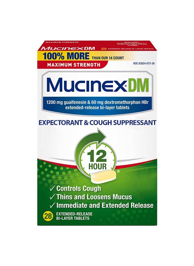 MUCINEX DM Maximum Strength 12-Hour Expectorant and Cough Suppressant Tablets, 28 Count  - Image 1