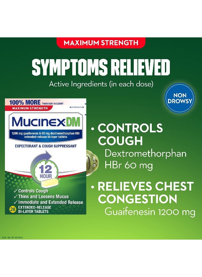 MUCINEX DM Maximum Strength 12-Hour Expectorant and Cough Suppressant Tablets, 28 Count  - Image 3