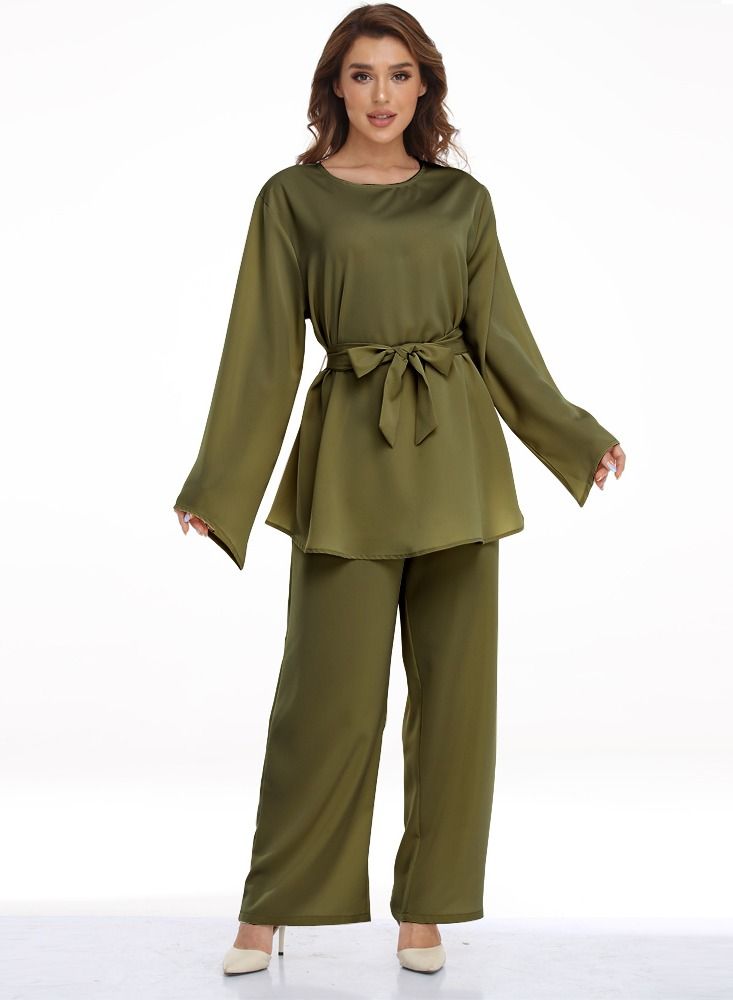 Loquat Women's Muslim Robe Set Lace Up Dress Two Piece Set