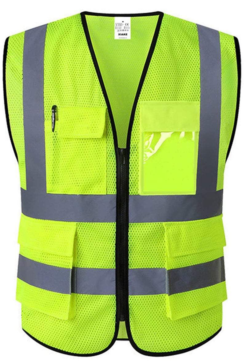 XIAKE Reflective Safety Vest for Men Women Mesh High Visibility Vest with Pockets Meets ANSI StandardsXLargeYellow