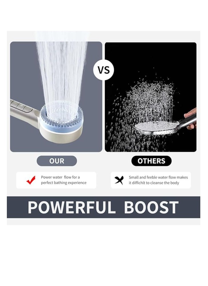 OUYoo OUYoo Filtered Shower Head with Handheld, High Pressure Shower Heads with Scalp Massager Shampoo Brush for Skin & Hair Care, Filtered Shower Head with Handheld Sprayer Soften Hard Water High Pressure Handheld Shower Head  4 Modes Water Saving Filter, Pause Switch, Luxury Silver Showerhead for Healthier Bathing Experience.（Silver）  - Image 3