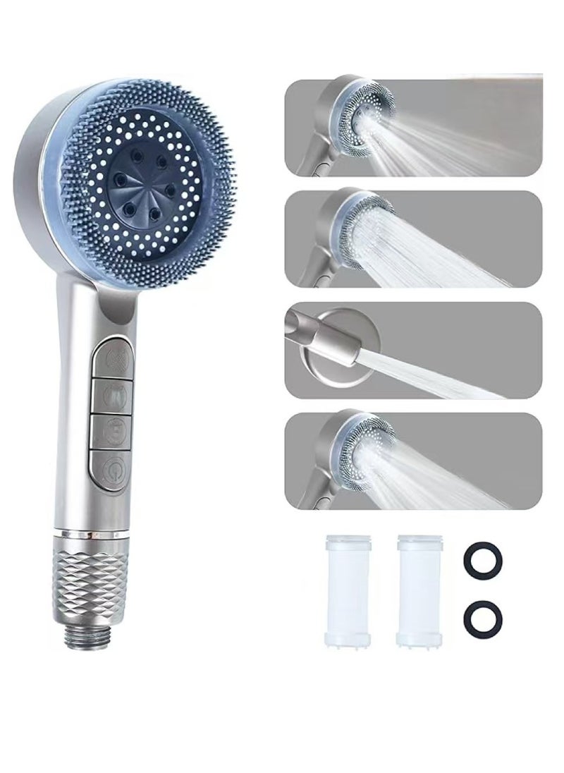 OUYoo OUYoo Filtered Shower Head with Handheld, High Pressure Shower Heads with Scalp Massager Shampoo Brush for Skin & Hair Care, Filtered Shower Head with Handheld Sprayer Soften Hard Water High Pressure Handheld Shower Head  4 Modes Water Saving Filter, Pause Switch, Luxury Silver Showerhead for Healthier Bathing Experience.（Silver）  - Image 1