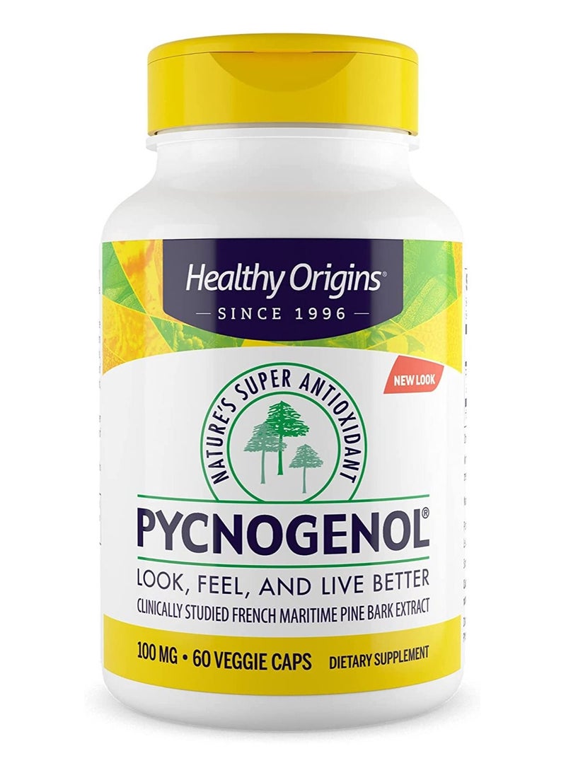 Healthy Origins Pycnogenol Look, Feel, and Live Better, Clinically Studied French Maritime Pine Bark Extract 100 mg Dietary Supplement - 60 Veggie Caps  - Image 1