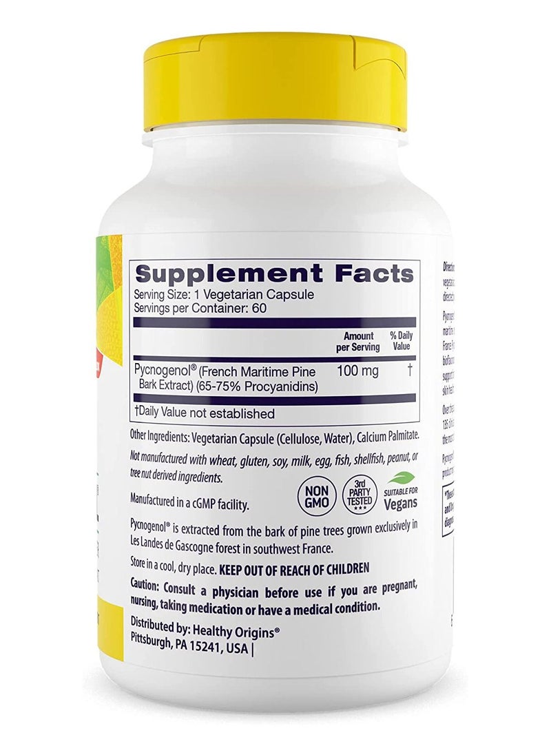 Healthy Origins Pycnogenol Look, Feel, and Live Better, Clinically Studied French Maritime Pine Bark Extract 100 mg Dietary Supplement - 60 Veggie Caps  - Image 2