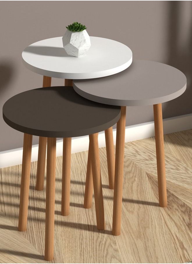 Home Canvas - Home Canvas ROMA Nested Coffee Table Set of Three for Living Room Home Office Contemporary Stacking End Side Table Leisure Night Stand Wood Legs Telephone Table-  Multi Color 2 - Image 1