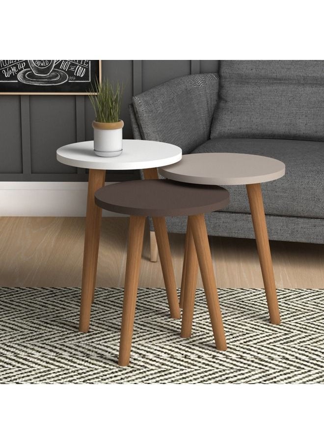 Home Canvas - Home Canvas ROMA Nested Coffee Table Set of Three for Living Room Home Office Contemporary Stacking End Side Table Leisure Night Stand Wood Legs Telephone Table-  Multi Color 2 - Image 1