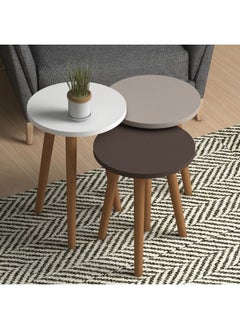 Home Canvas ROMA Nested Coffee Table Set of Three for Living Room Home Office Contemporary Stacking End Side Table Leisure Night Stand Wood Legs Telephone Table-  Multi Color 2